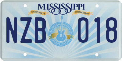 MS license plate NZB018