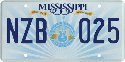 MS license plate NZB025