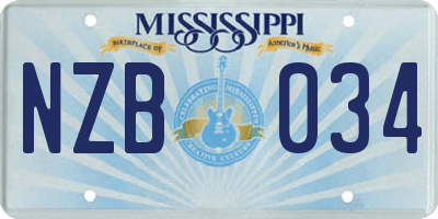 MS license plate NZB034