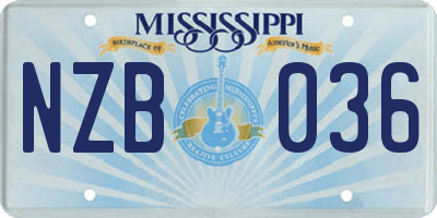 MS license plate NZB036