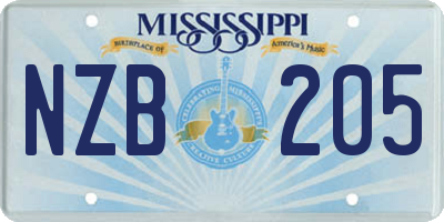 MS license plate NZB205