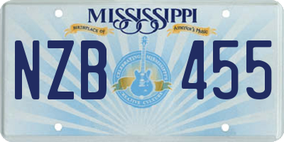MS license plate NZB455