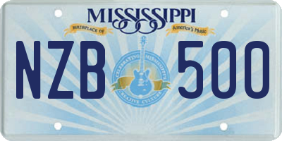 MS license plate NZB500