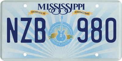 MS license plate NZB980