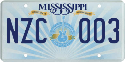 MS license plate NZC003