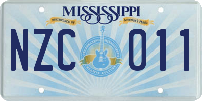 MS license plate NZC011