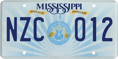 MS license plate NZC012