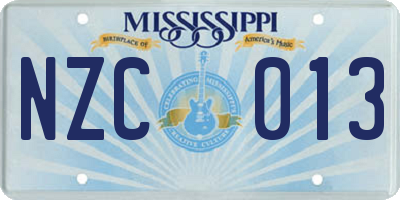 MS license plate NZC013