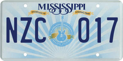 MS license plate NZC017