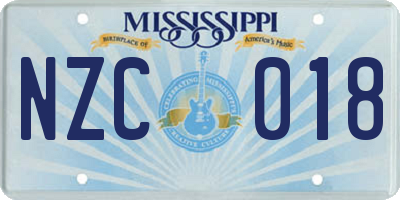 MS license plate NZC018