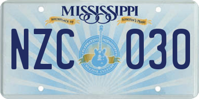 MS license plate NZC030