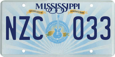 MS license plate NZC033