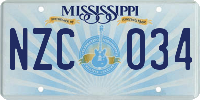MS license plate NZC034