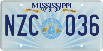 MS license plate NZC036
