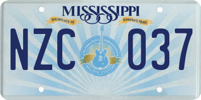 MS license plate NZC037