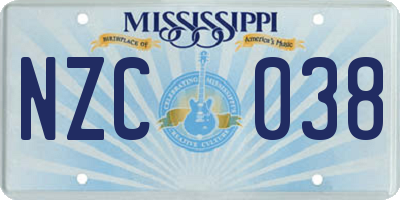 MS license plate NZC038