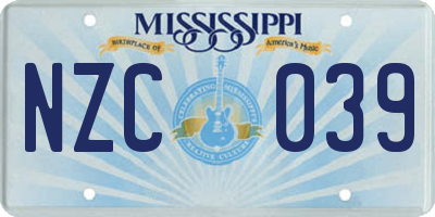 MS license plate NZC039