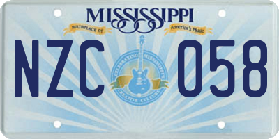MS license plate NZC058