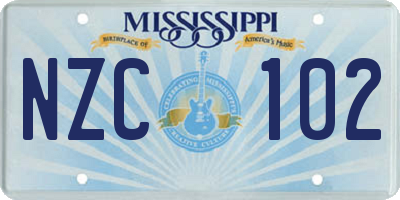 MS license plate NZC102