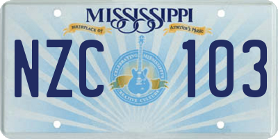 MS license plate NZC103