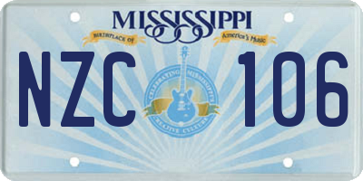 MS license plate NZC106