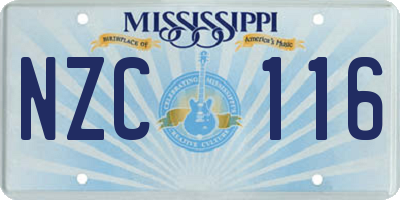 MS license plate NZC116