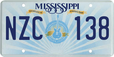 MS license plate NZC138