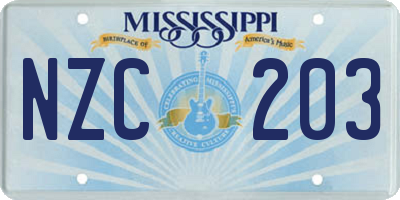 MS license plate NZC203