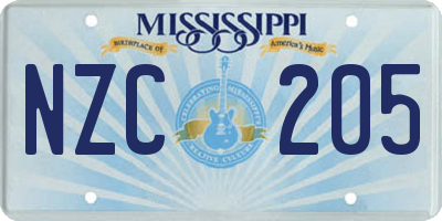MS license plate NZC205