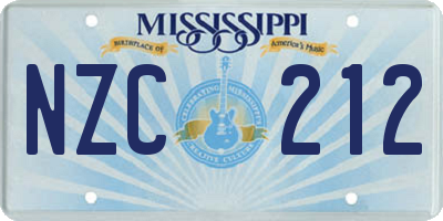 MS license plate NZC212