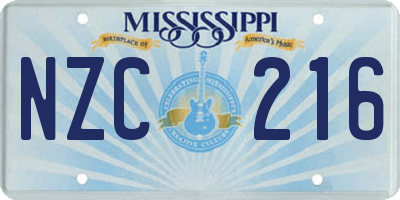 MS license plate NZC216