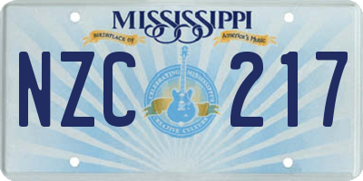 MS license plate NZC217