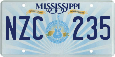 MS license plate NZC235