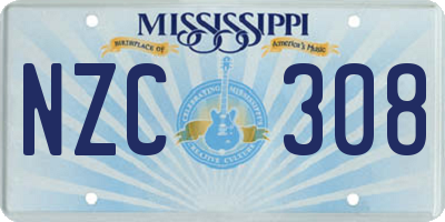 MS license plate NZC308