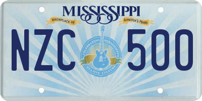 MS license plate NZC500