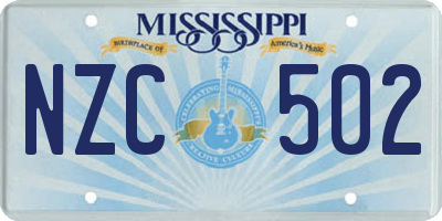MS license plate NZC502