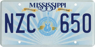 MS license plate NZC650