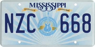 MS license plate NZC668