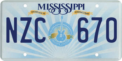MS license plate NZC670