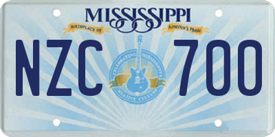 MS license plate NZC700