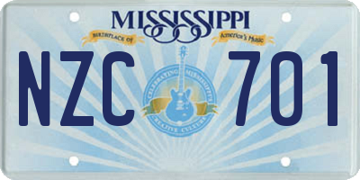 MS license plate NZC701