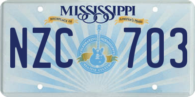 MS license plate NZC703