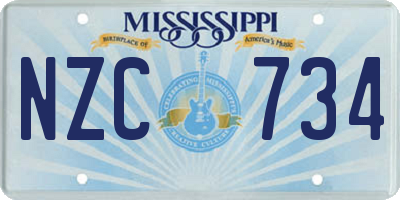 MS license plate NZC734