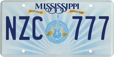 MS license plate NZC777