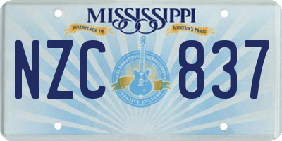 MS license plate NZC837