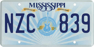 MS license plate NZC839