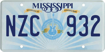 MS license plate NZC932