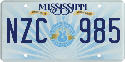 MS license plate NZC985