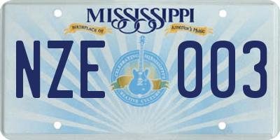 MS license plate NZE003