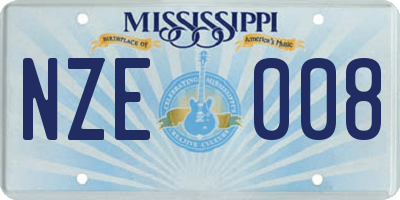 MS license plate NZE008
